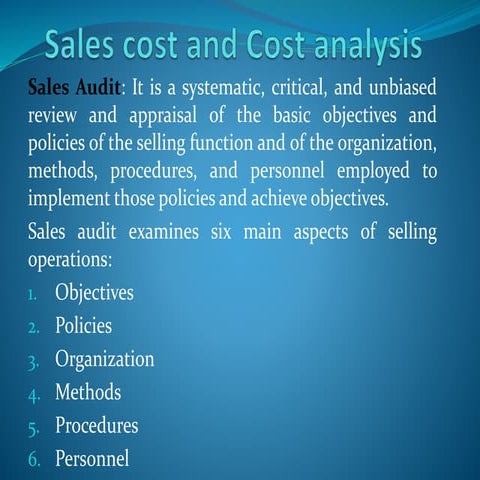 Sales cost and cost analysis