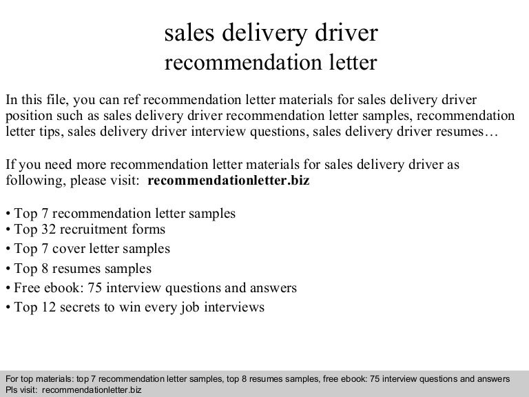 sales delivery driver recommendation letter delivery letter template
