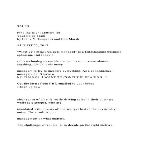 SALESFind the Right Metrics for Your Sales Teamby Fran.docx