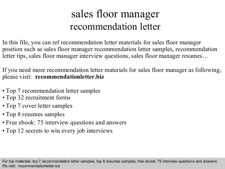 Sales Floor Manager Recommendation Letter