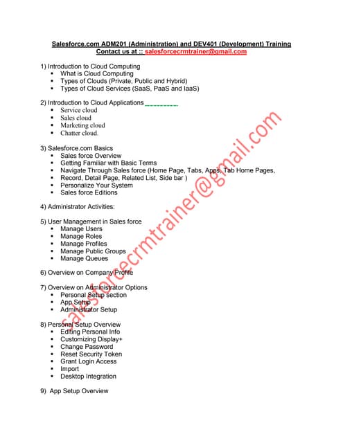 Salesforce CRM Administration and Developer Training