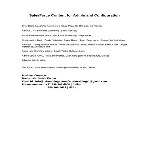 Best SalesForce Content for Admin and Configuration Online Training