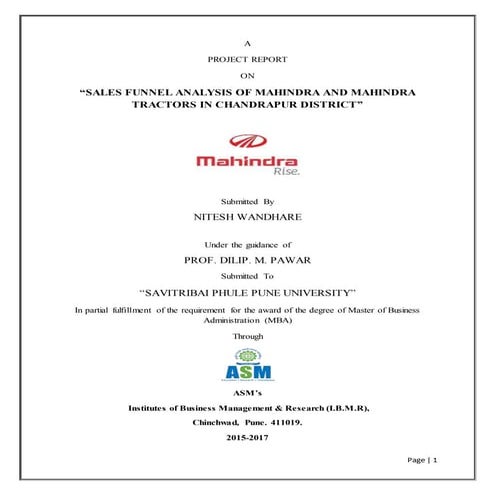 Sales funnel analysis of mahindra and mahindra tractors in chandrapur district