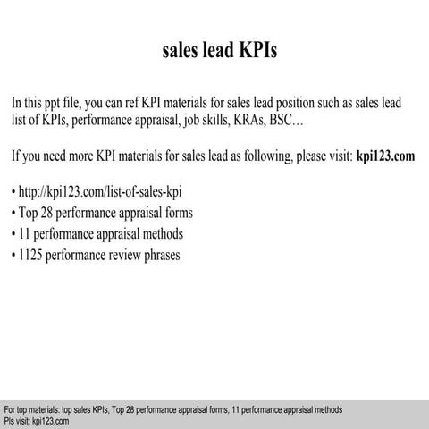 Sales lead kpis