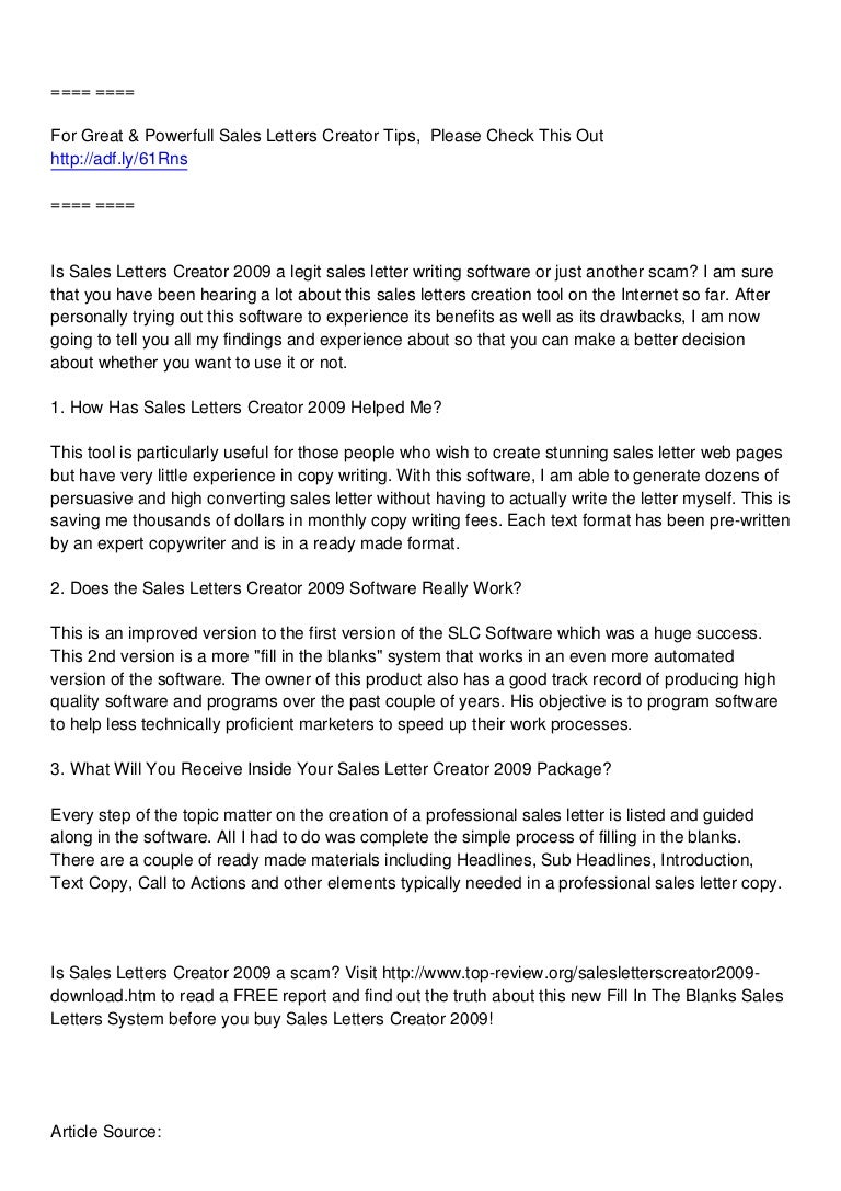 sales letters creator 2009 review legit sales letter linkedin resume creator