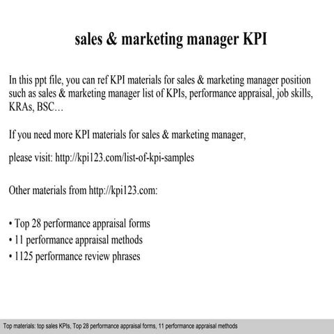 Sales & marketing manager kpi