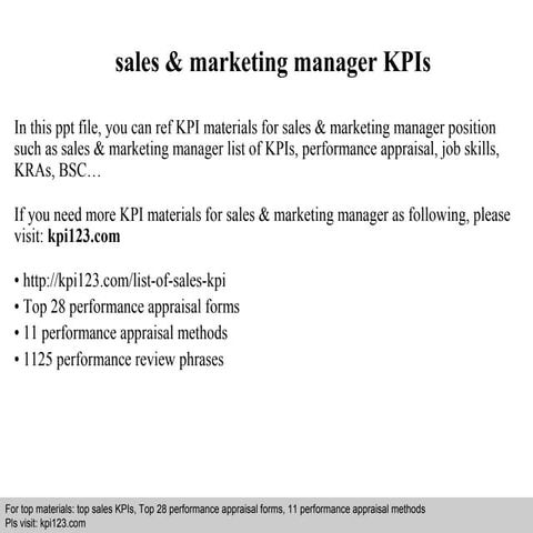 Sales & marketing manager kpis