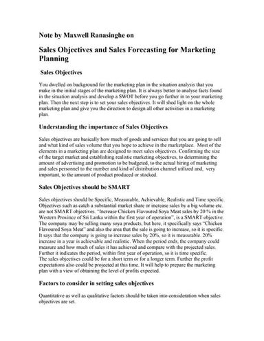 Sales objectives and sales forecasting