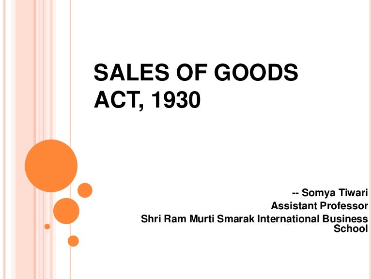 Sales of goods act 1930