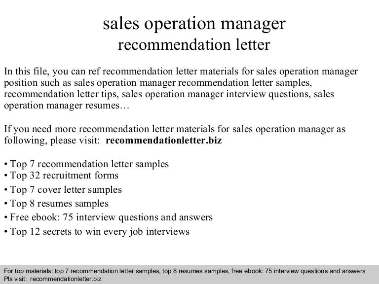 Sales operation manager recommendation letter