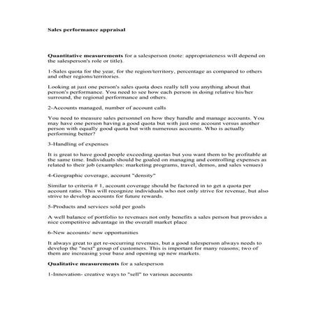 Sales performance appraisal