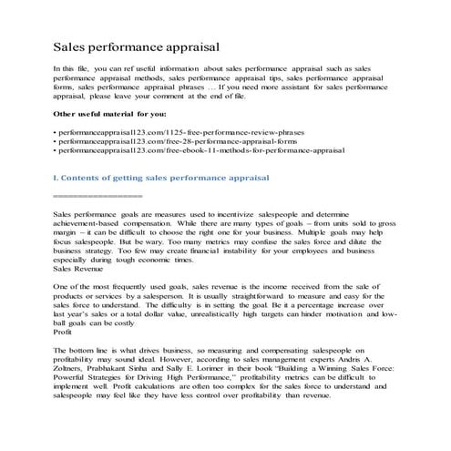 Sales performance appraisal