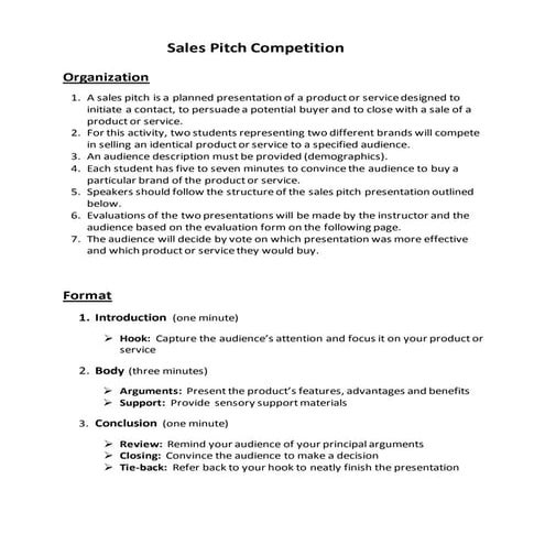 Sales pitch competition format