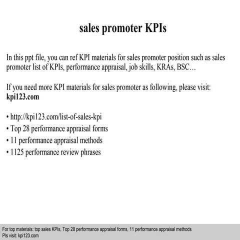 Sales promoter kpis | PPT