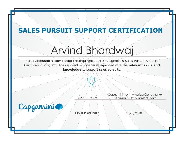 Sales pursuit support certification by capgemini north america go to…