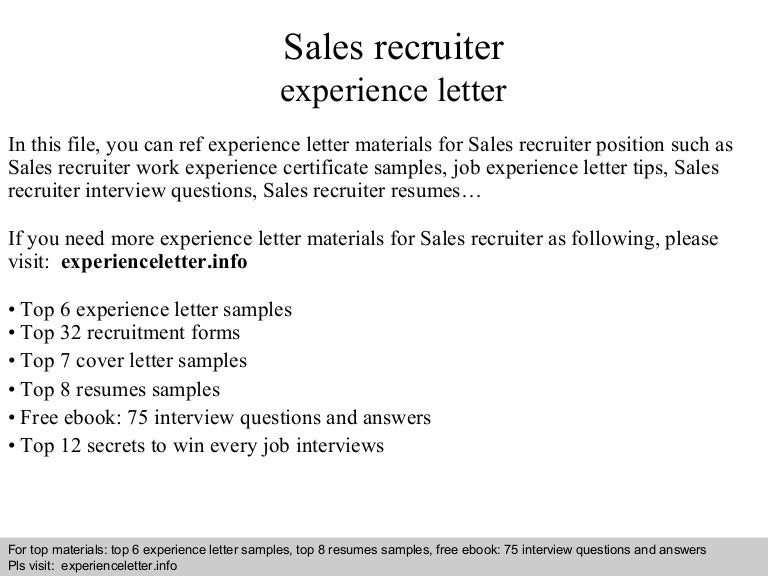 sales recruiter experience letter