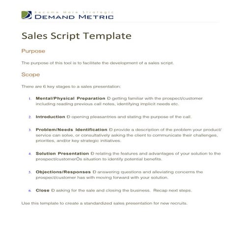 Sales Script Template