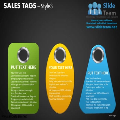 Sales tags different kinds style design 3 powerpoint presentation slides.