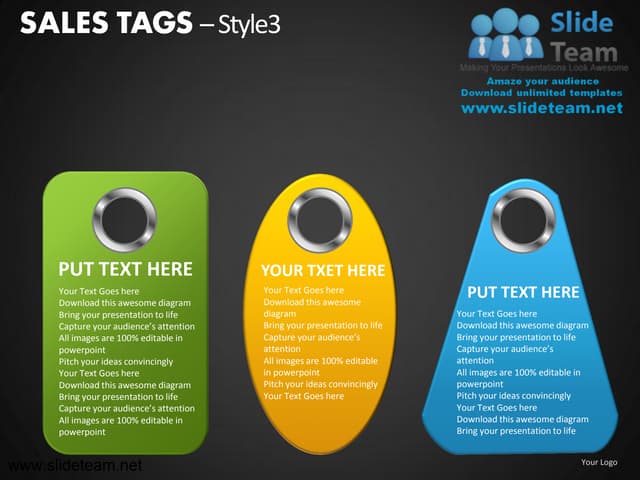 Sales tags different kinds style design 3 powerpoint presentation templates.