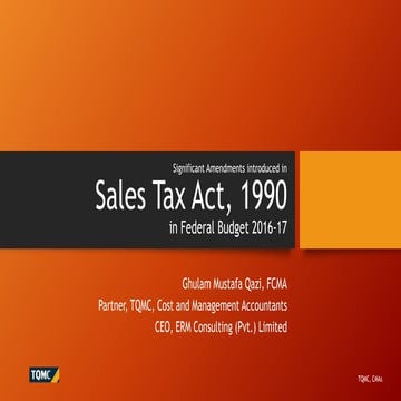 Sales Tax  -Significant amendments introduced in Pakistan Budget 2016-17