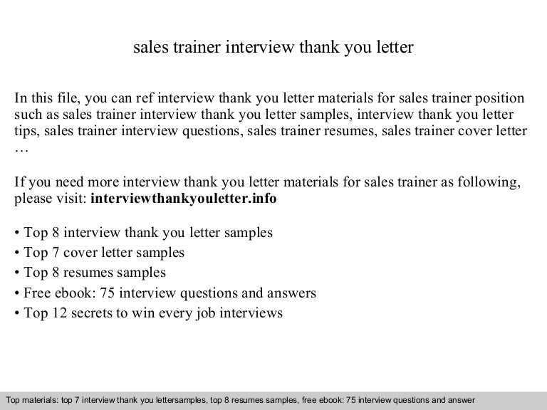 Sales trainer cover letter