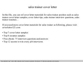 Sales trainer cover letter