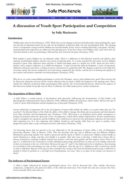 Occupational therapist, information on sports psychology