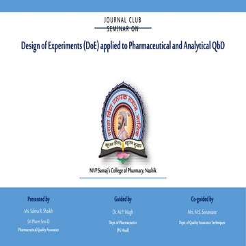 Design Of Experiments (DOE) Applied To Pharmaceutical and Analytical QbD.