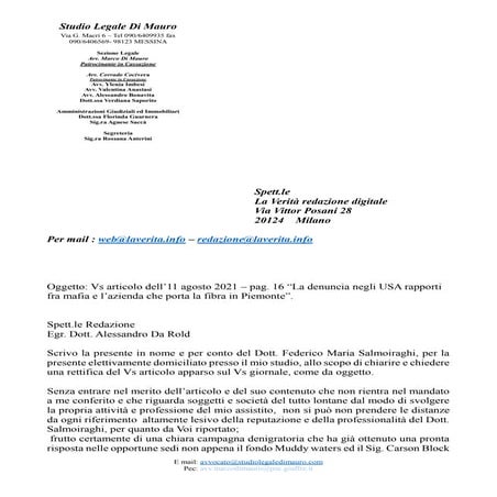 La rettifica del Dottor Federico Maria Salmoiraghi