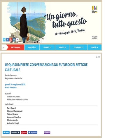 Salone libro 10 e 11 maggio 2018. Impresa culturale e rigenerazione urbana 