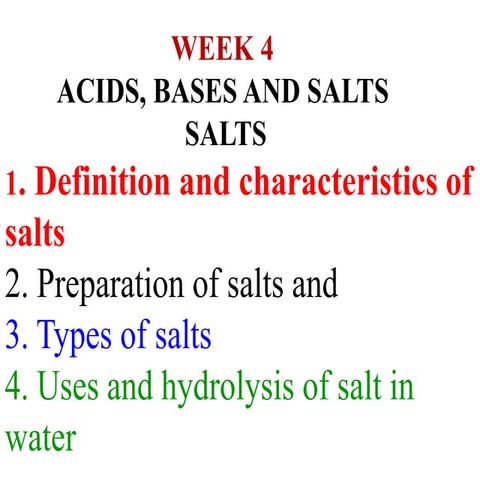 Types of Salts and solubility rate