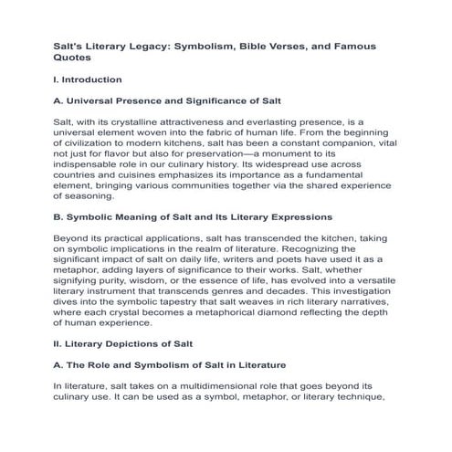 Salt's Literary Legacy: Symbolism, Bible Verses, and Famous Quotes | PDF
