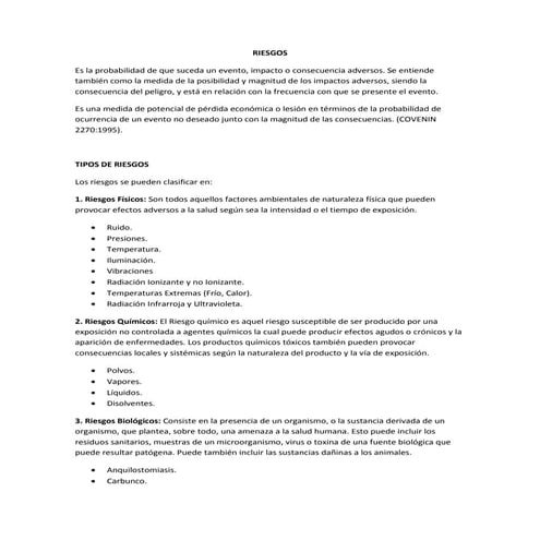 Salud ocupacional  tipos de riesgos.