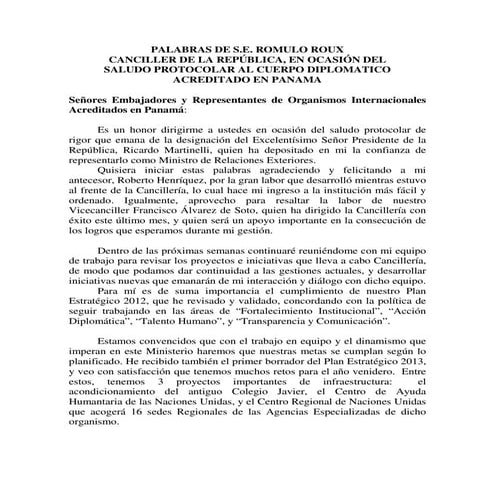 Saludo protocolar al cuerpo diplomático acreditado en panamá