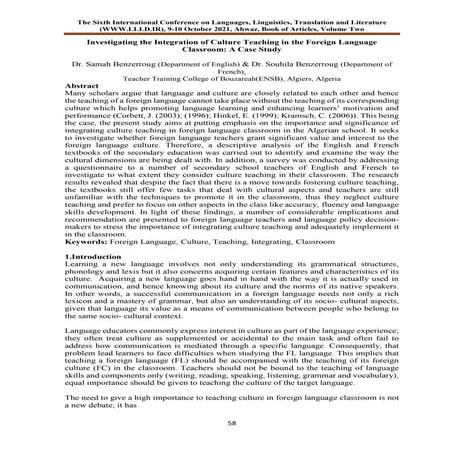 The Importance of Culture in Second and Foreign Language Learning. | PDF