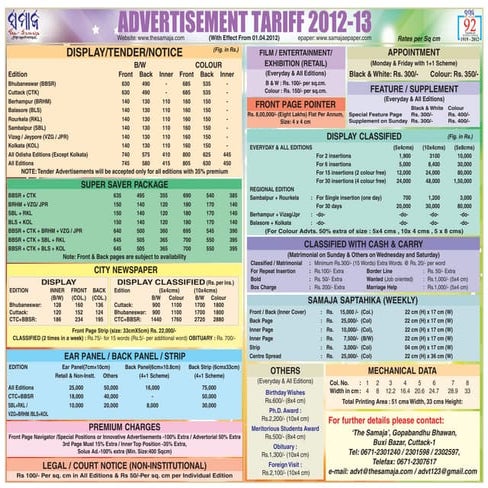 Samaj new rate card | PDF