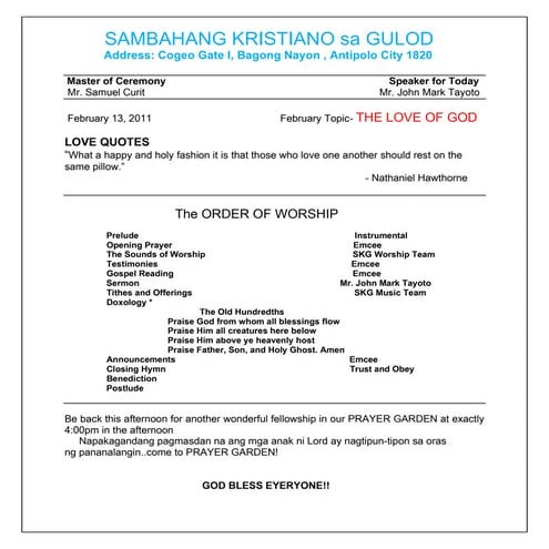 Sambahang kristiano sa gulod