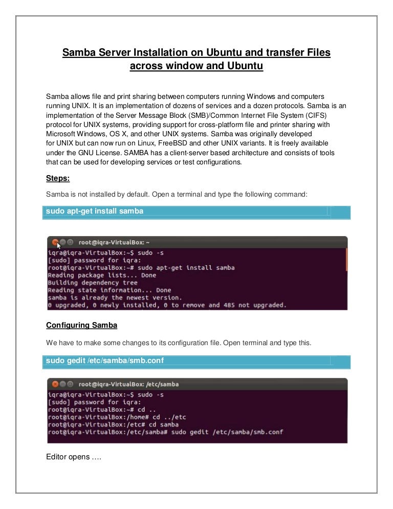 Samba server installation and File sharing