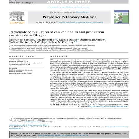Participatory evaluation of chicken health and production constraints in Ethi...
