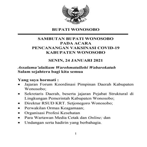 Sambutan bupati  kick off vaksinasi wsb