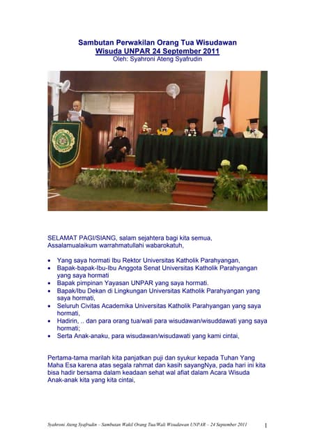 sambutan wakil orang tua wisudawan didik maskhudi