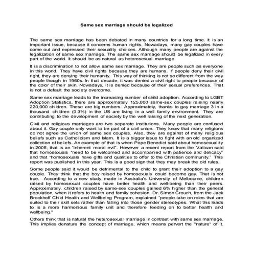 Same sex marriage should be legalized