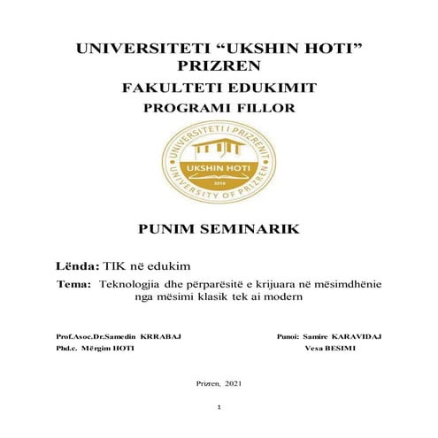 Teknologjia dhe përparësitë e krijuara në mësimdhënie nga mësimi klasik tek a...