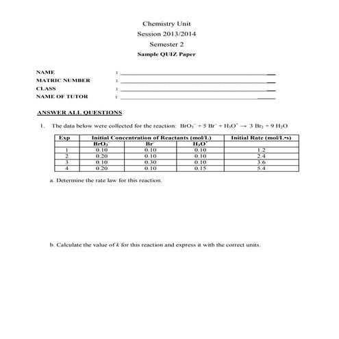 Sample quiz paper set 7 (initial rate method)