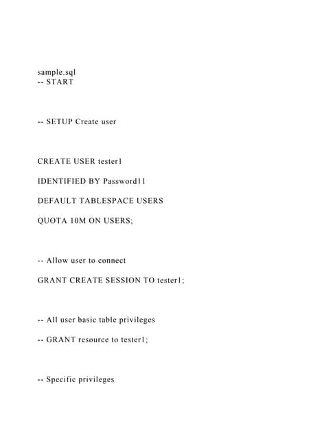 sample.sql-- START-- SETUP Create userCREATE USER .docx