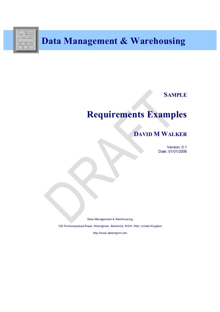 Sample Data Warehouse Requirements