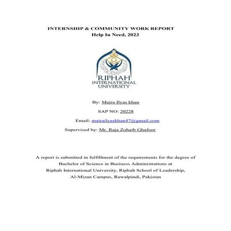 Help in Need Organization MIK I&CW Report