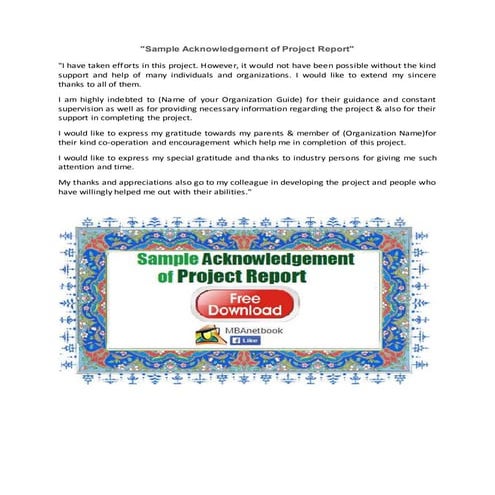 Sample Acknowledgement of Project Report | DOCX