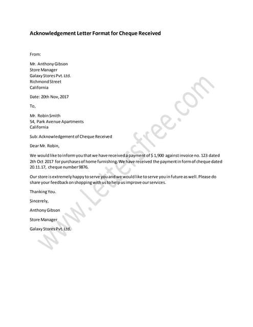 Sample Acknowledgement Letter For Cheque Received PDF sample-acknowledgement-letter-for-cheque-received-pdf