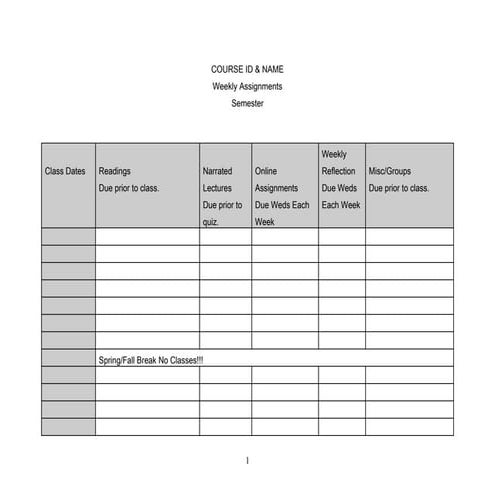 Sample Activities Schedule